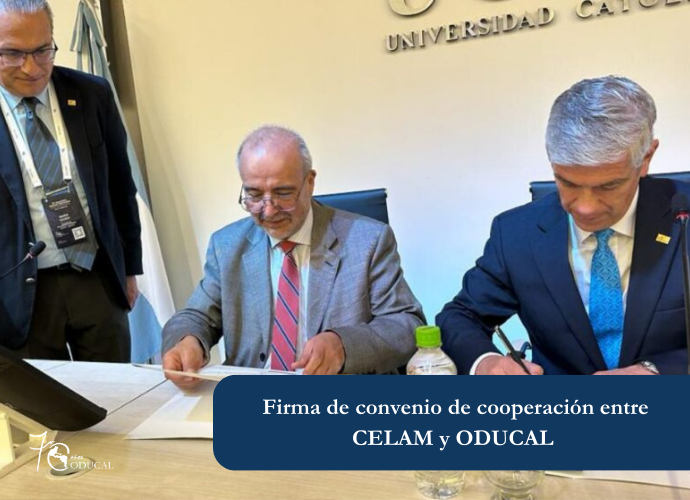Firma de convenio de cooperación entre ODUCAL y CELAM